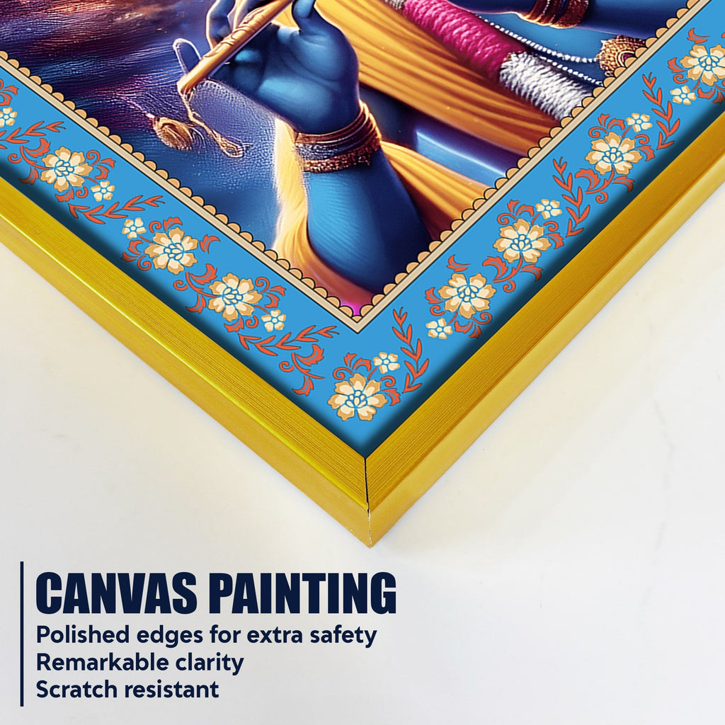 Lord Krishna with Radha Floral Border Canvas Wall Painting