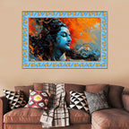 Lord Mahadev Modern Art Floral Border Canvas Wall Painting