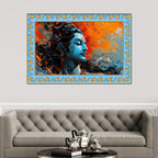 Lord Mahadev Modern Art Floral Border Canvas Wall Painting