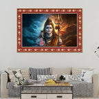 Lord Shiva with Holding Trishula Border Canvas Wall Painting
