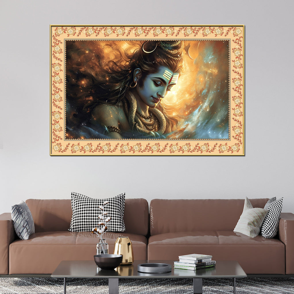 Lord Shivay Modern Art Design Floral Border Canvas Wall Painting