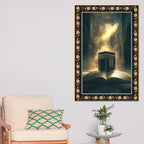 Mecca Holy Mosque Islamic Floral Border Vertical Wall Painting
