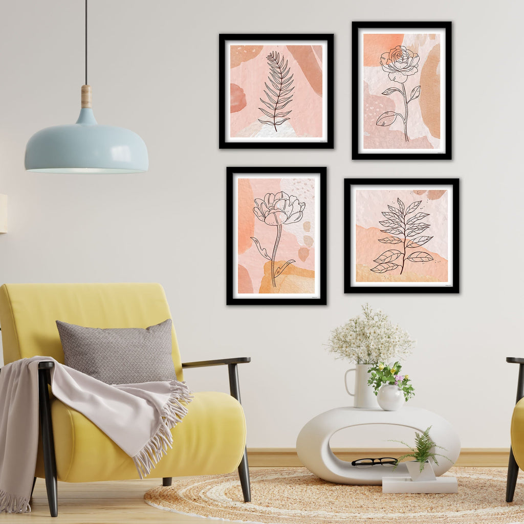 Minimalist Line Art Tree Leaf  Wall Frame Set of Four