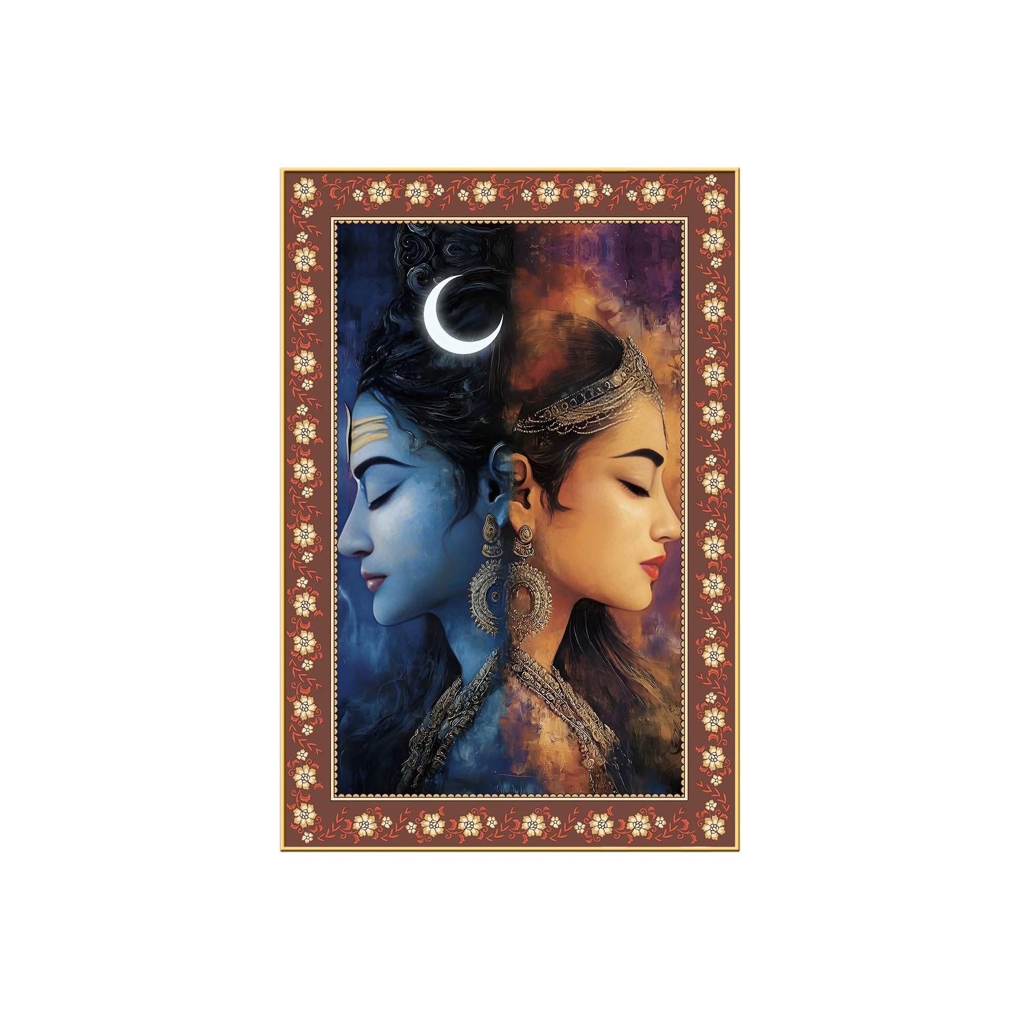 Modern Art Shiva Parvati Floral Border Vertical Wall Painting