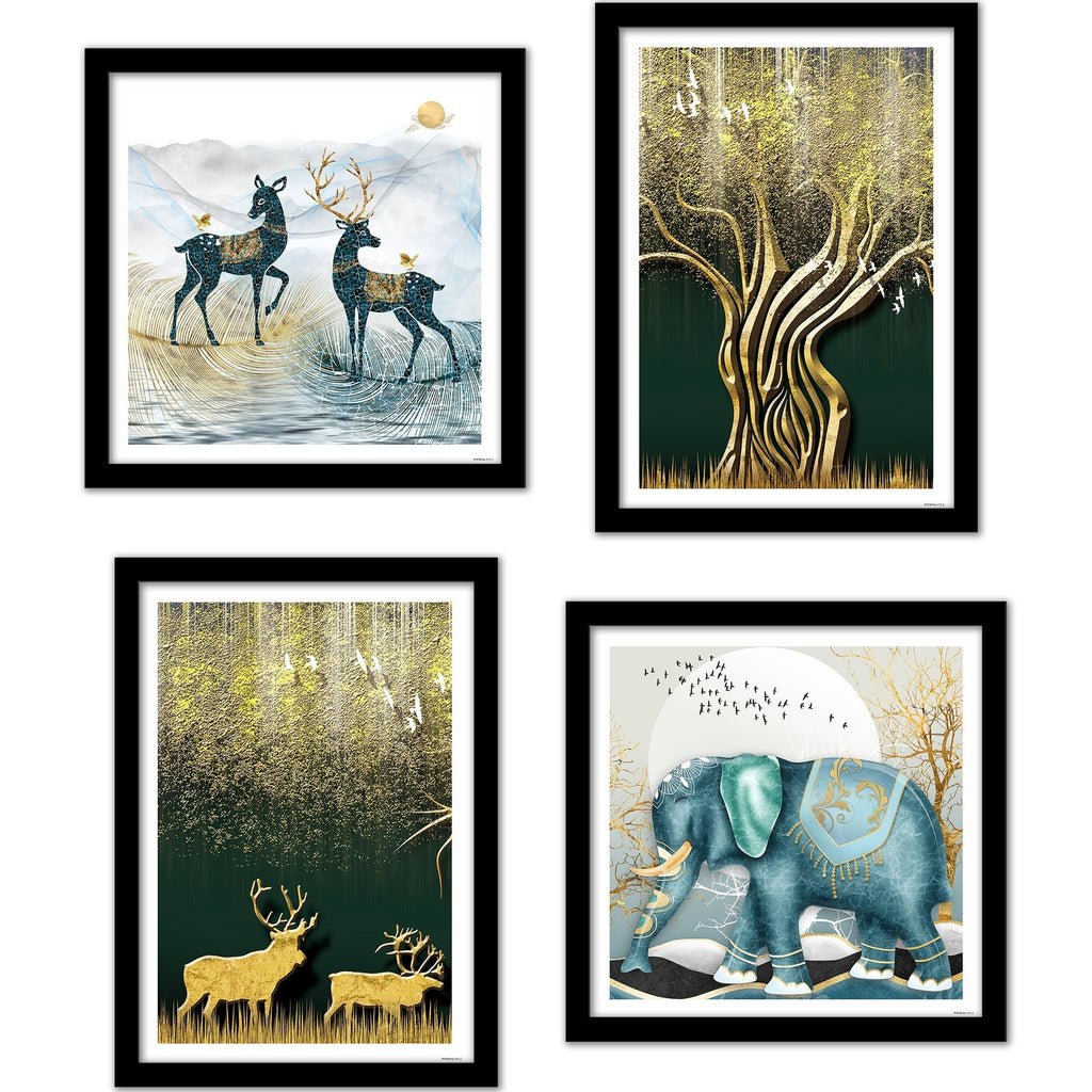 Modern Decorative Animals Art Wall Frame Set of Four