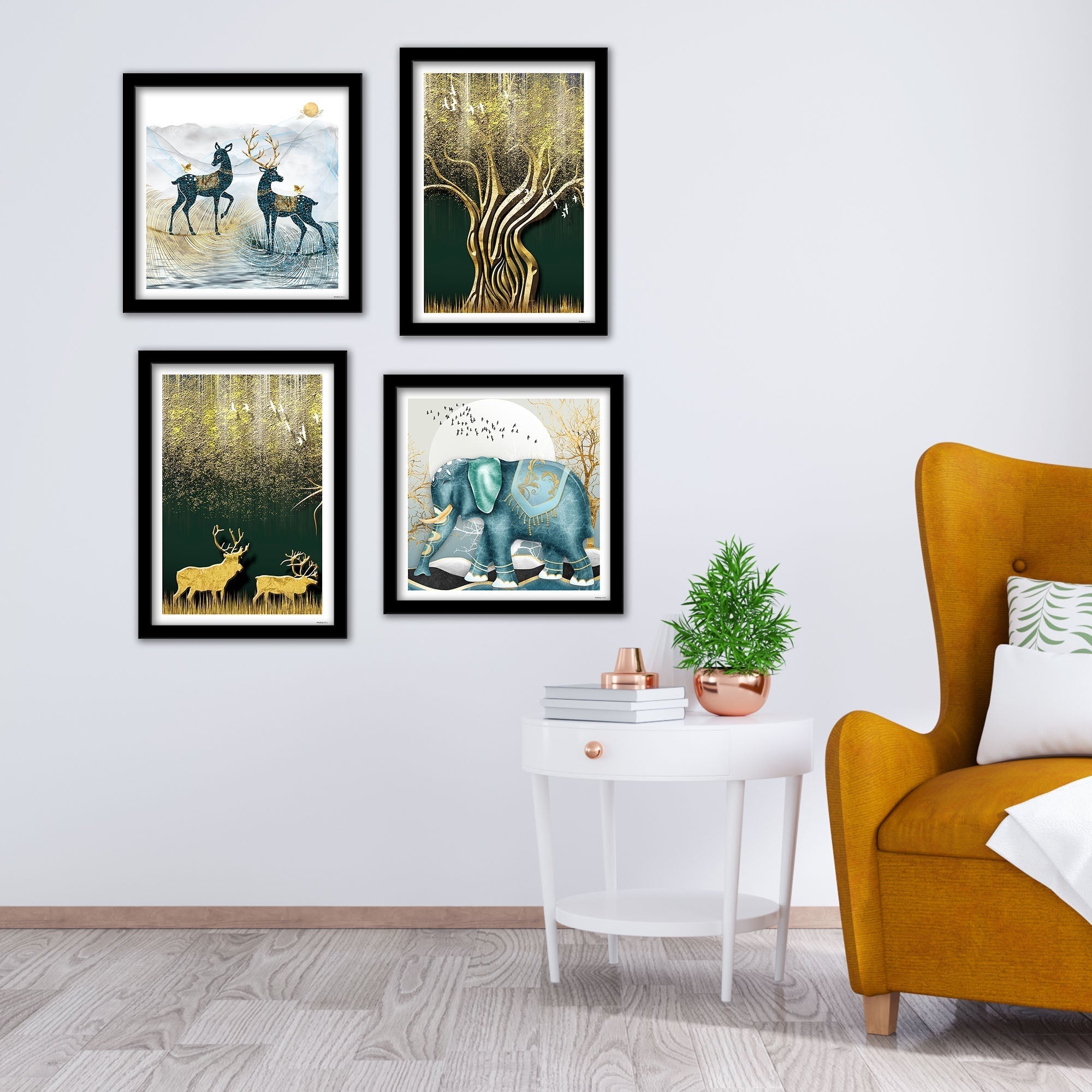 Modern Decorative Animals Art Wall Frame Set of Four
