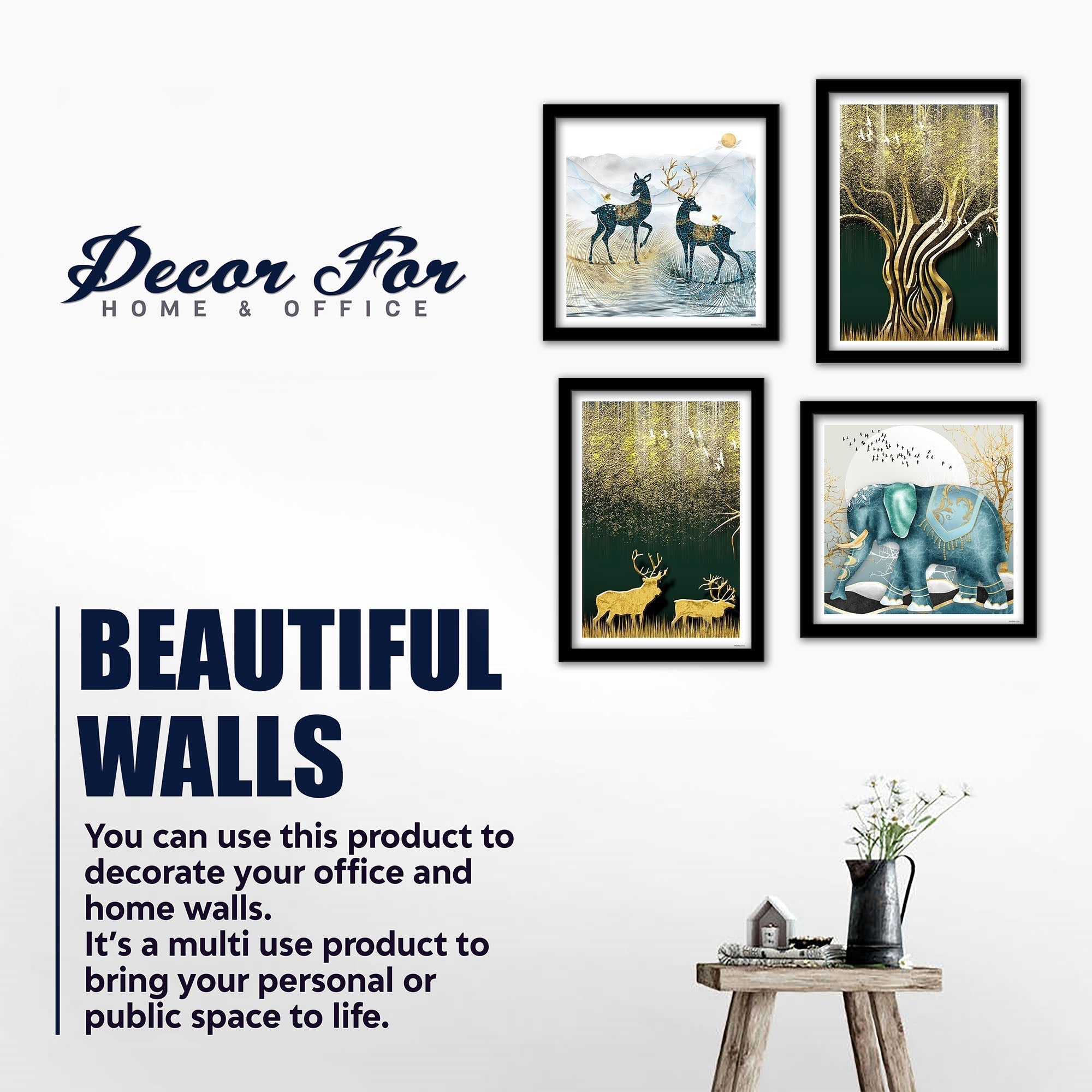 Modern Decorative Animals Art Wall Frame Set of Four