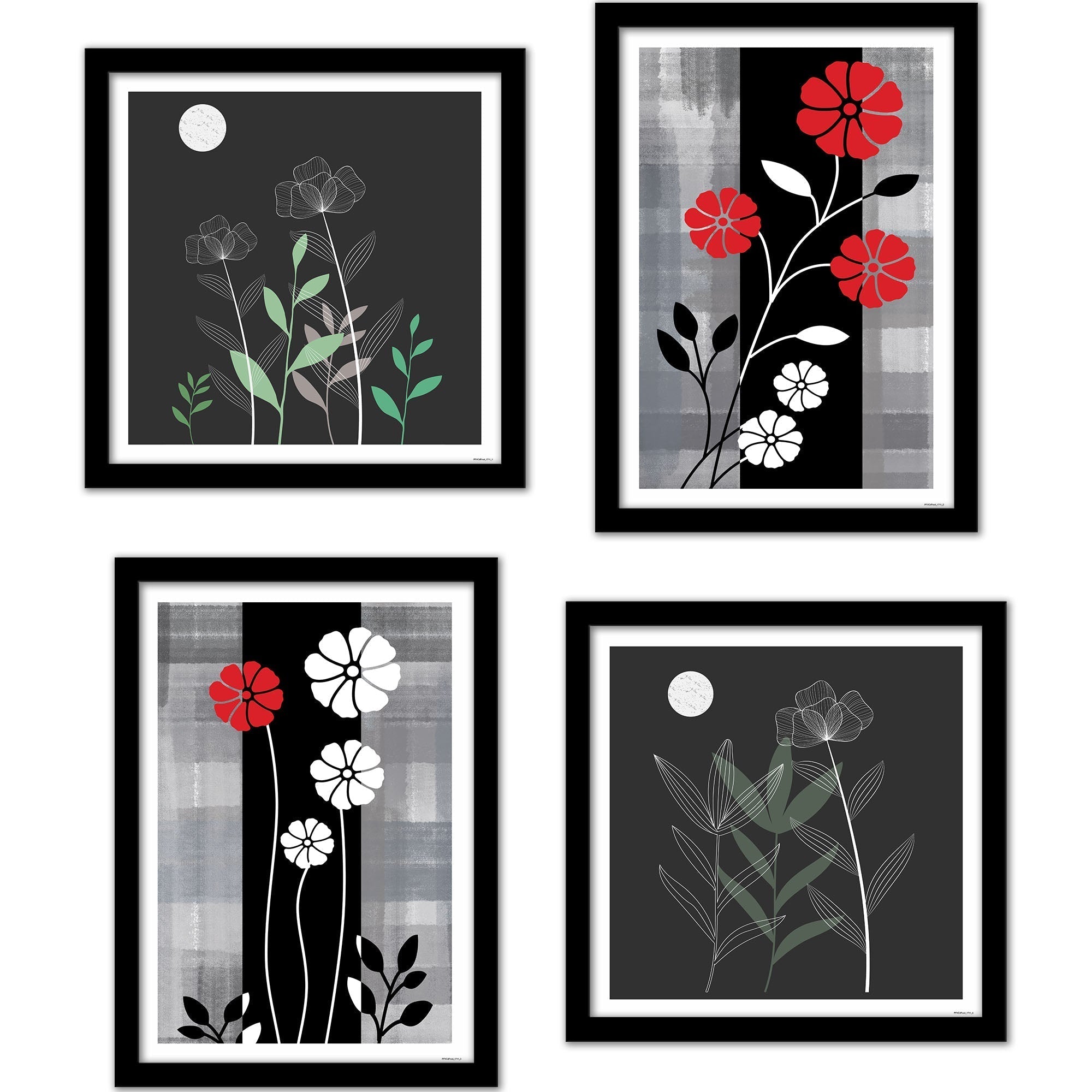 Modern Floral Flower Art Wall Frame Set of Four