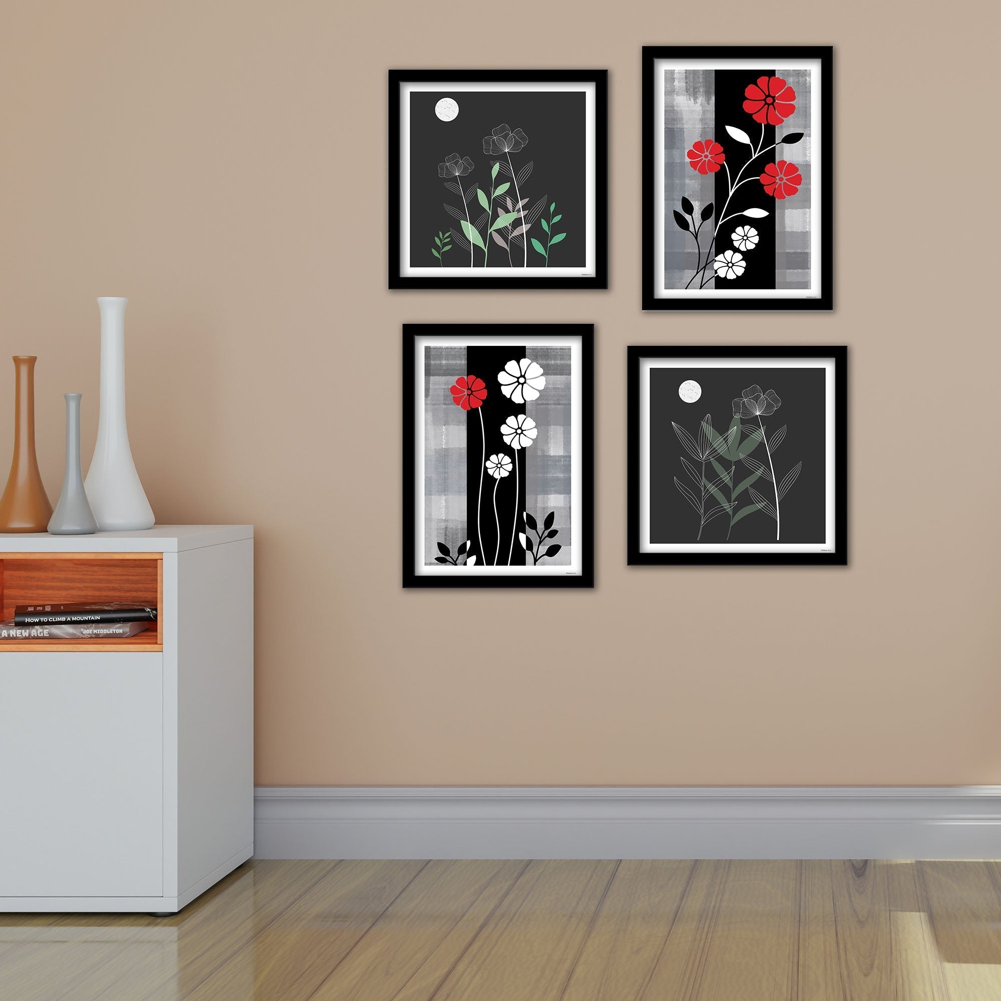 Modern Floral Flower Art Wall Frame Set of Four