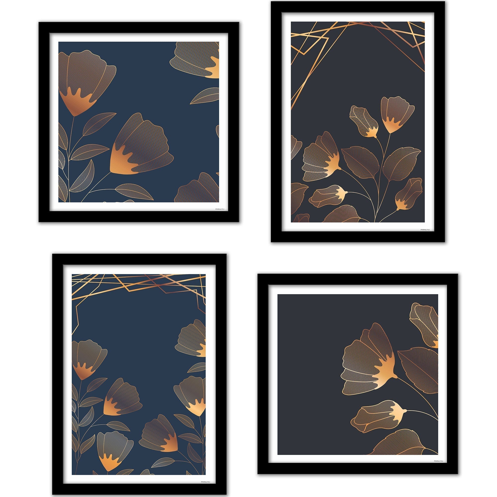 Modern Floral Flower Line Art Wall Frame Set of Four
