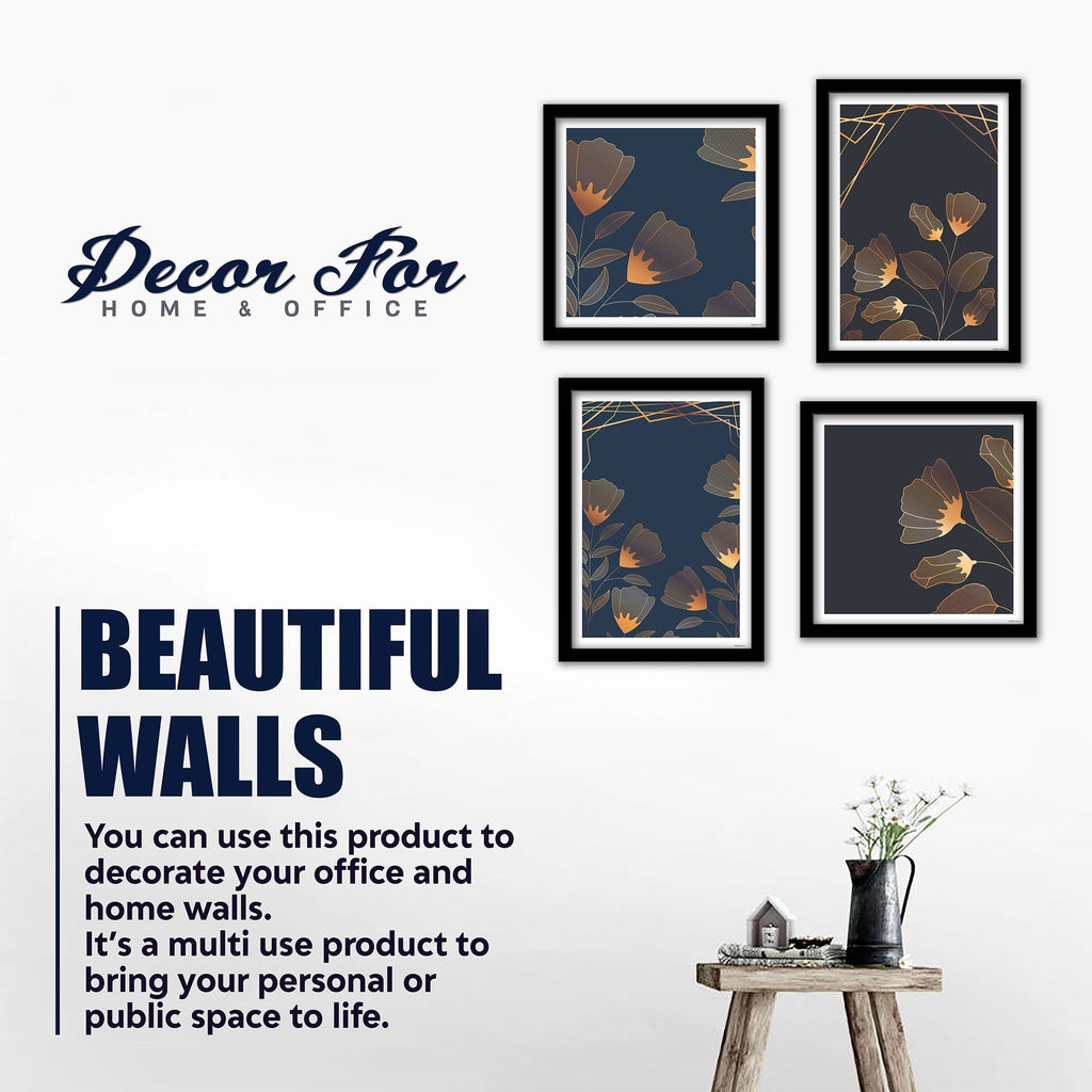 Modern Floral Flower Line Art Wall Frame Set of Four