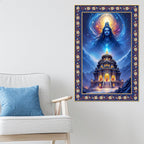 Mystical Himalayan Mandir with Shiva Floral Border Vertical Wall Painting