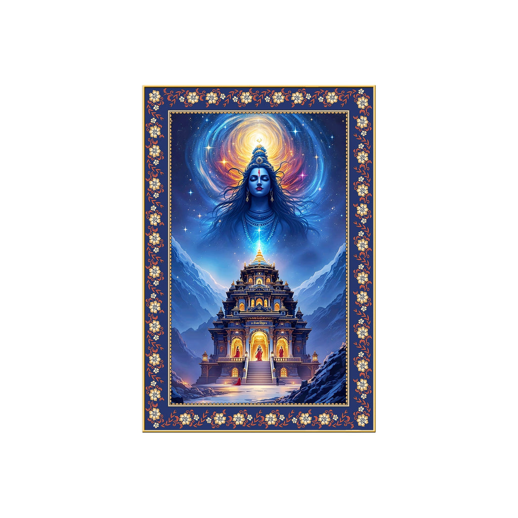 Mystical Himalayan Mandir with Shiva Floral Border Vertical Wall Painting