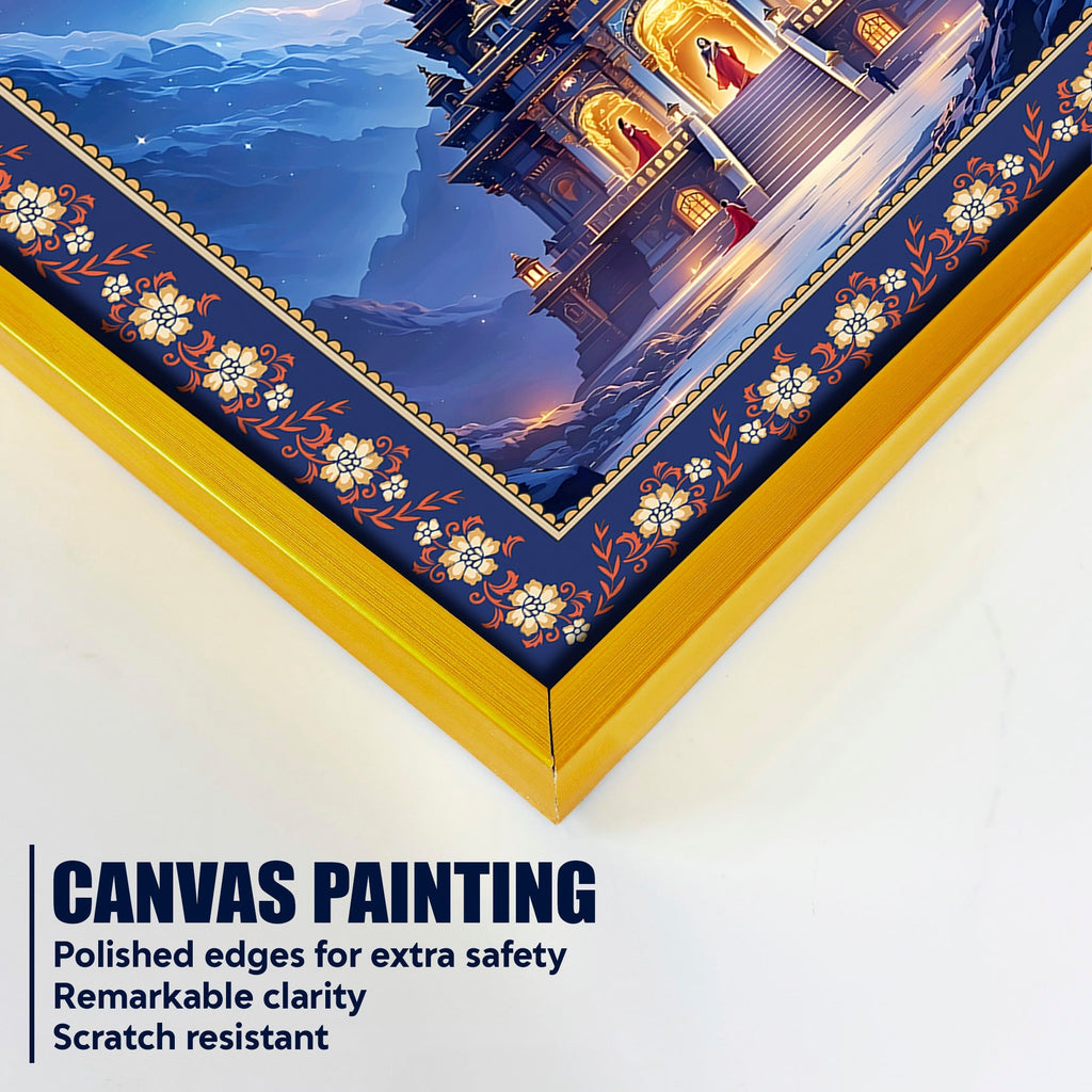 Mystical Himalayan Mandir with Shiva Floral Border Vertical Wall Painting