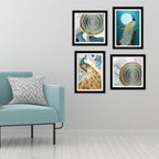 Peacock Golden Textured Feather Wall Frame Set of Four