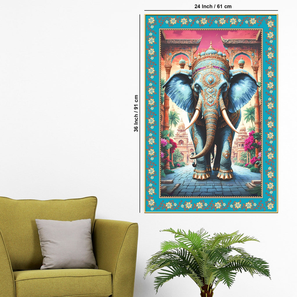 Powerful Gajanan Floral Border Vertical Canvas Wall Painting