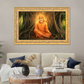 Sai Baba Under the Tree Floral Border Canvas Wall Painting
