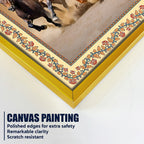 Seven Horses Running in Desert Floral Border Canvas Wall Painting