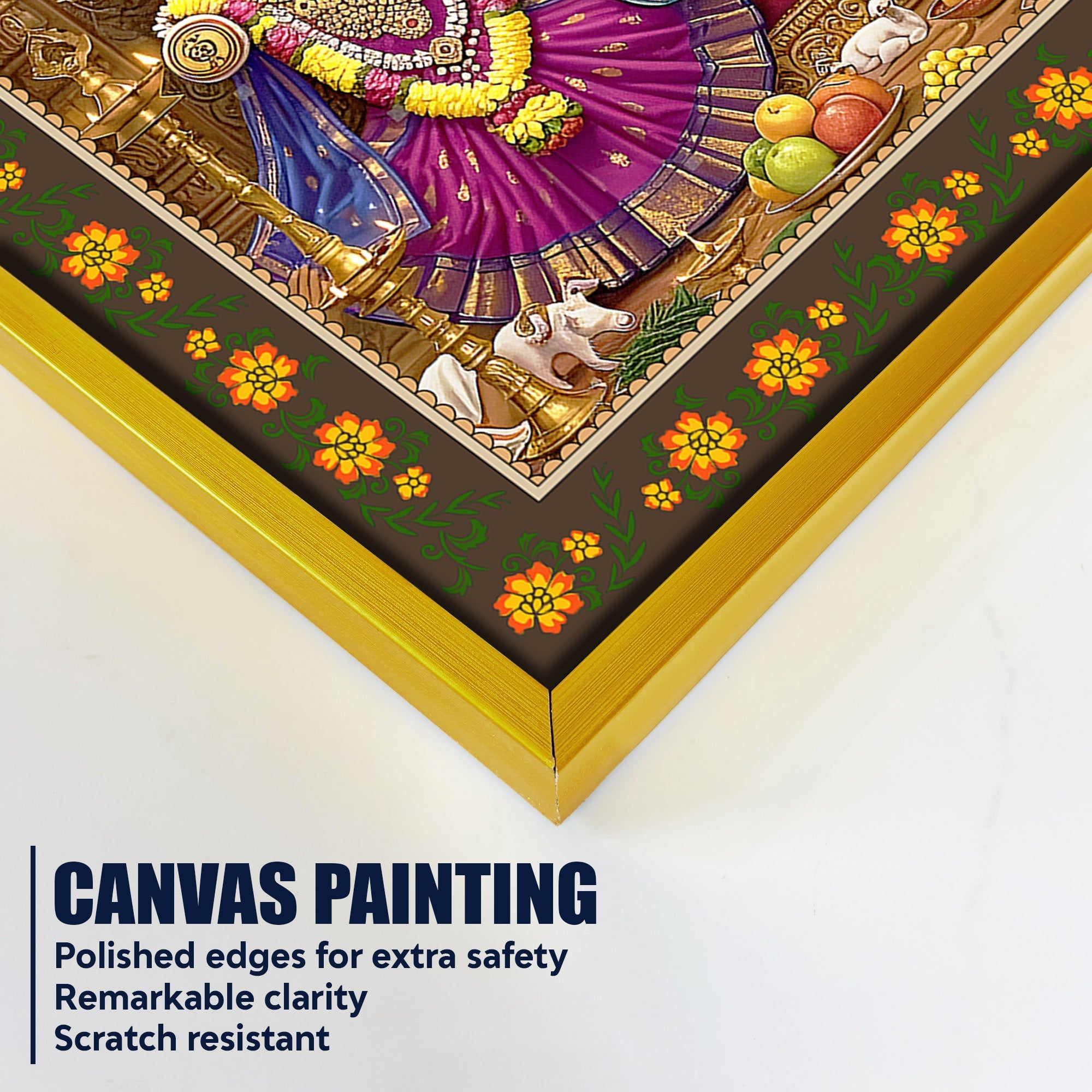 Shree Jagannath Deities Floral Border Canvas Wall Painting