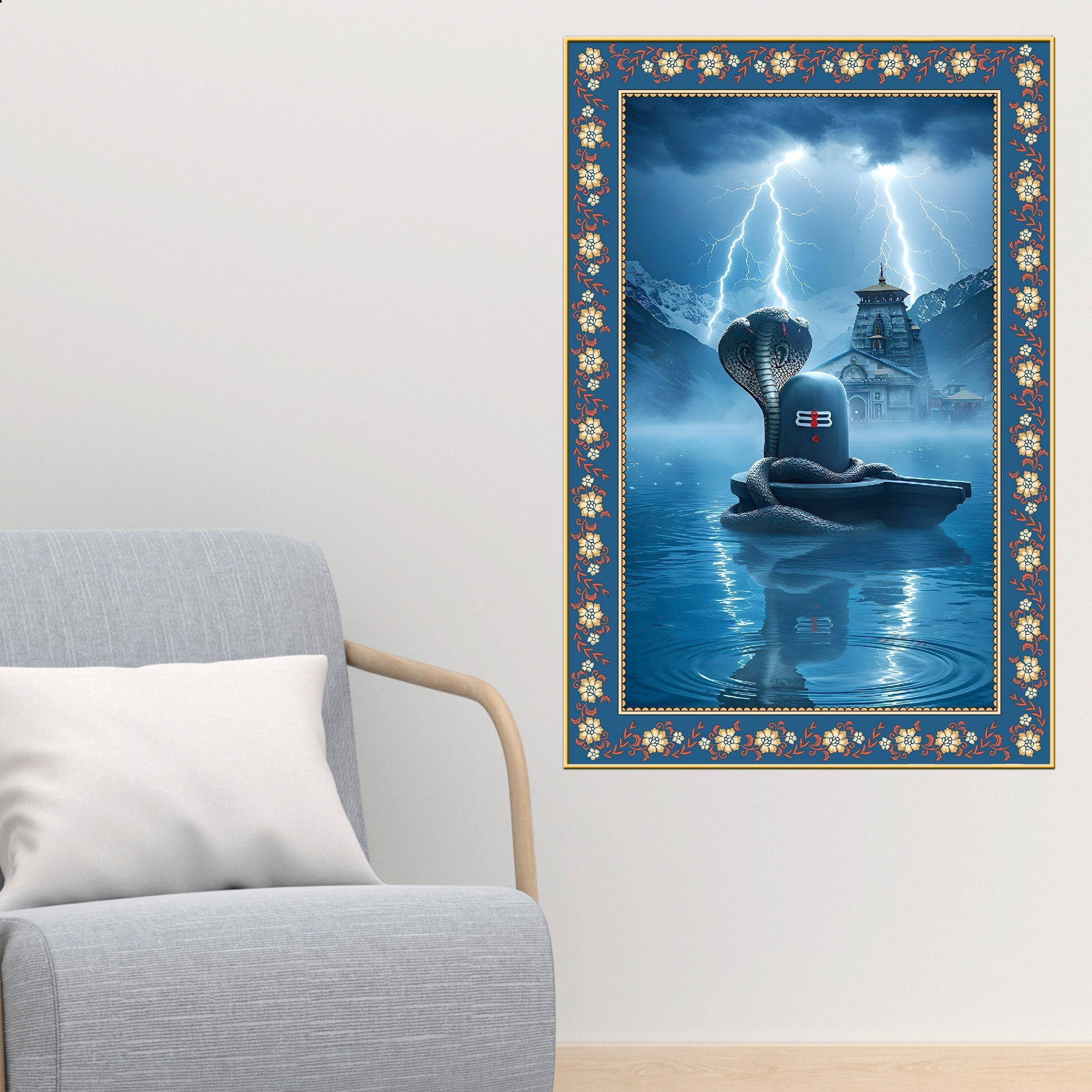 Symbol of Shiva‚Äôs Energy Floral Border Vertical Wall Painting
