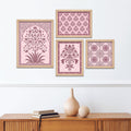 Traditional Flower Pattern with Pink Shade Art Wall Frame Set of Four