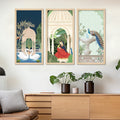 Traditional Mughal Garden View Wooden Wall Frame Set of Three