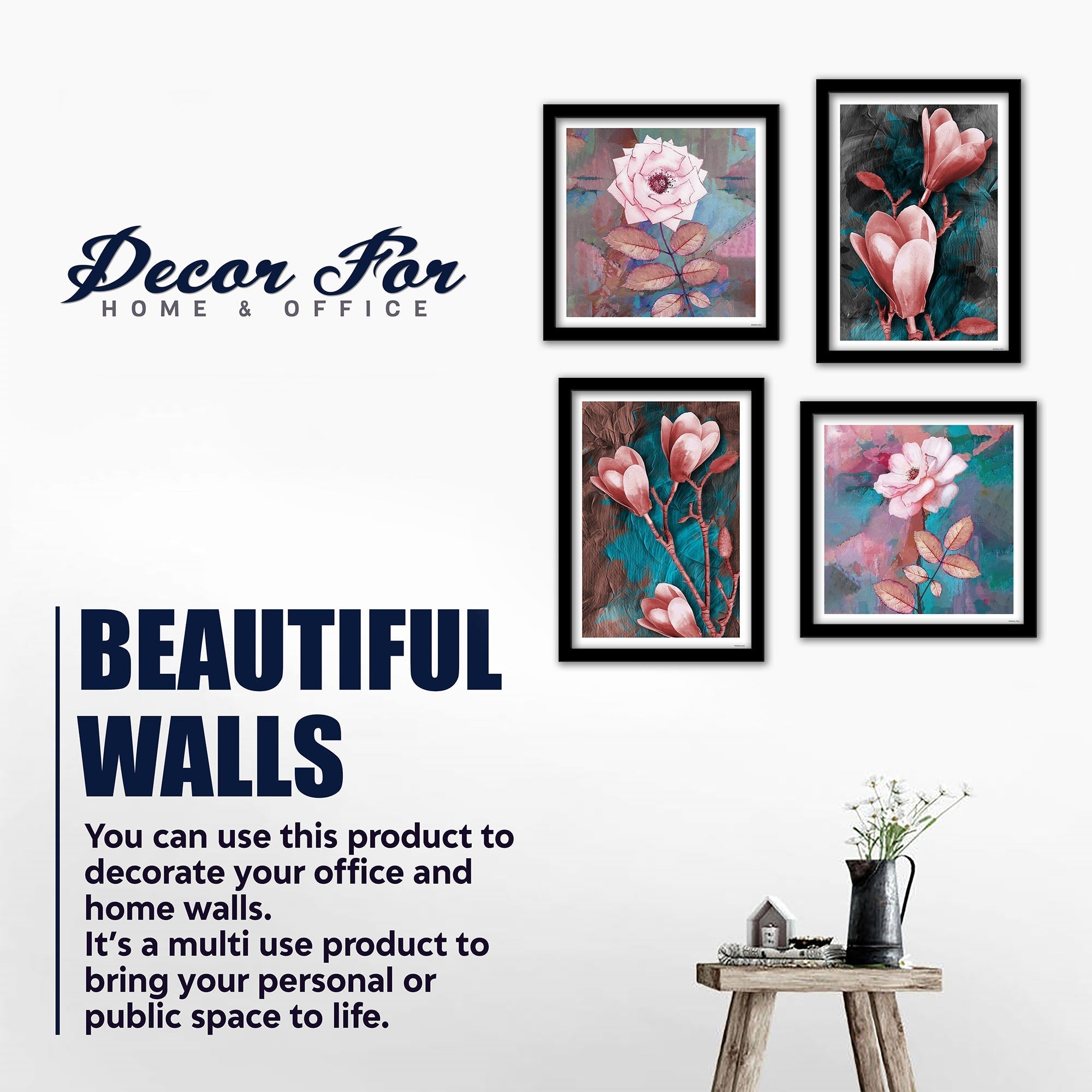 Tulips Flower Decorative Wall Frames Set of Four