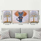 The Udaipur Elephant 3 Panel Framed Canvas paintings